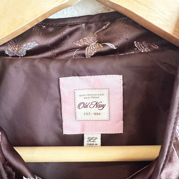 VTG Y2K Old Navy Asian Style Satin Jacket XL Butterfly Artsy Lined Brown - Picture 4 of 10